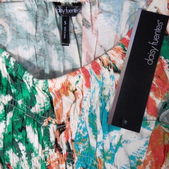 Watercolor Cap Sleeve Smocked Babydoll Tunic XS S - Picture 2 of 5